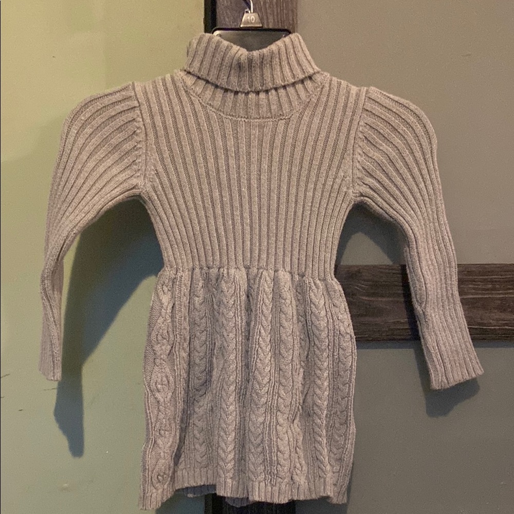 Gray Ribbed Knit Turtleneck Dress